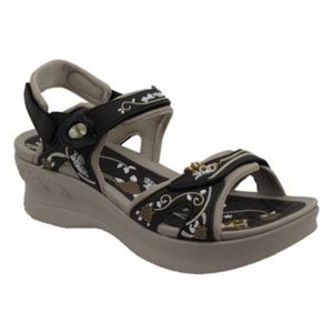 Gold Pigeon Lady Brown Floral Wedge Sandal